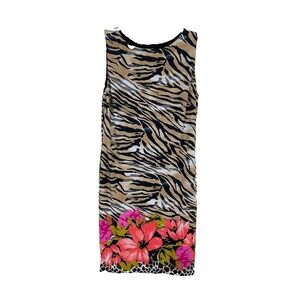 Cache‎ Floral Animal Print Jersey Stretch Tank Sheath Dress Career Office Size L